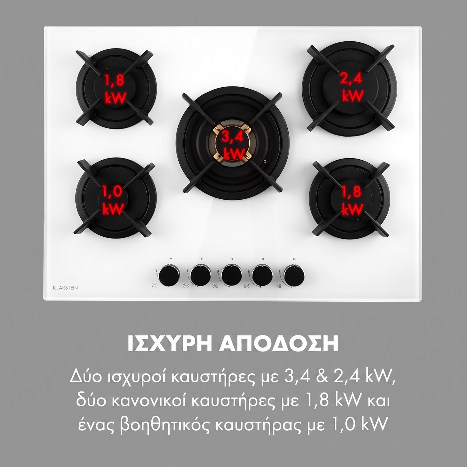 Goldflame 70cm Εστία Αερίου 5 Φλογών Λευκή 70 cm | 5 καυστήρες | Λευκό