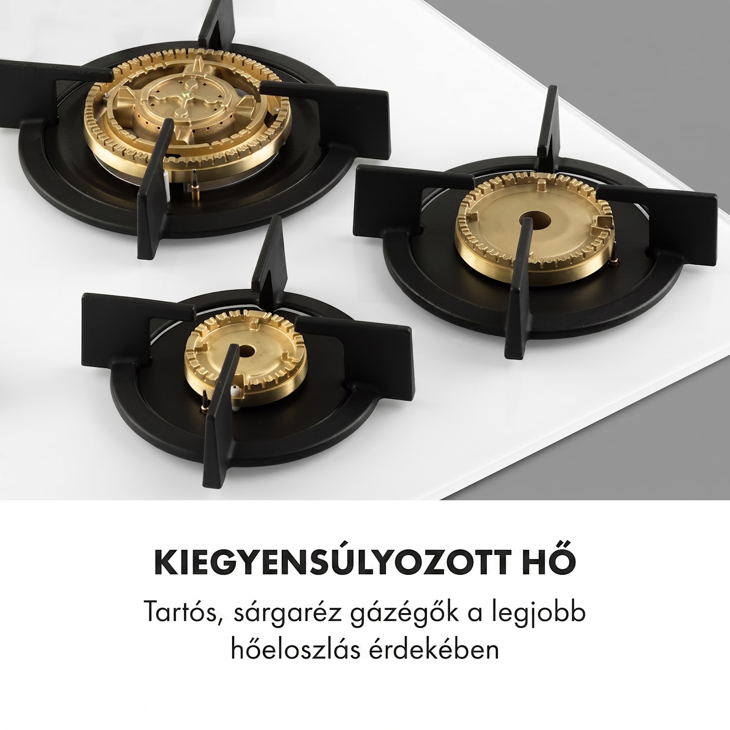 Goldflame 5, gázfőzőlap, 5 sárgaréz égő, üvegkerámia 70 cm | 5 égő | Fehér