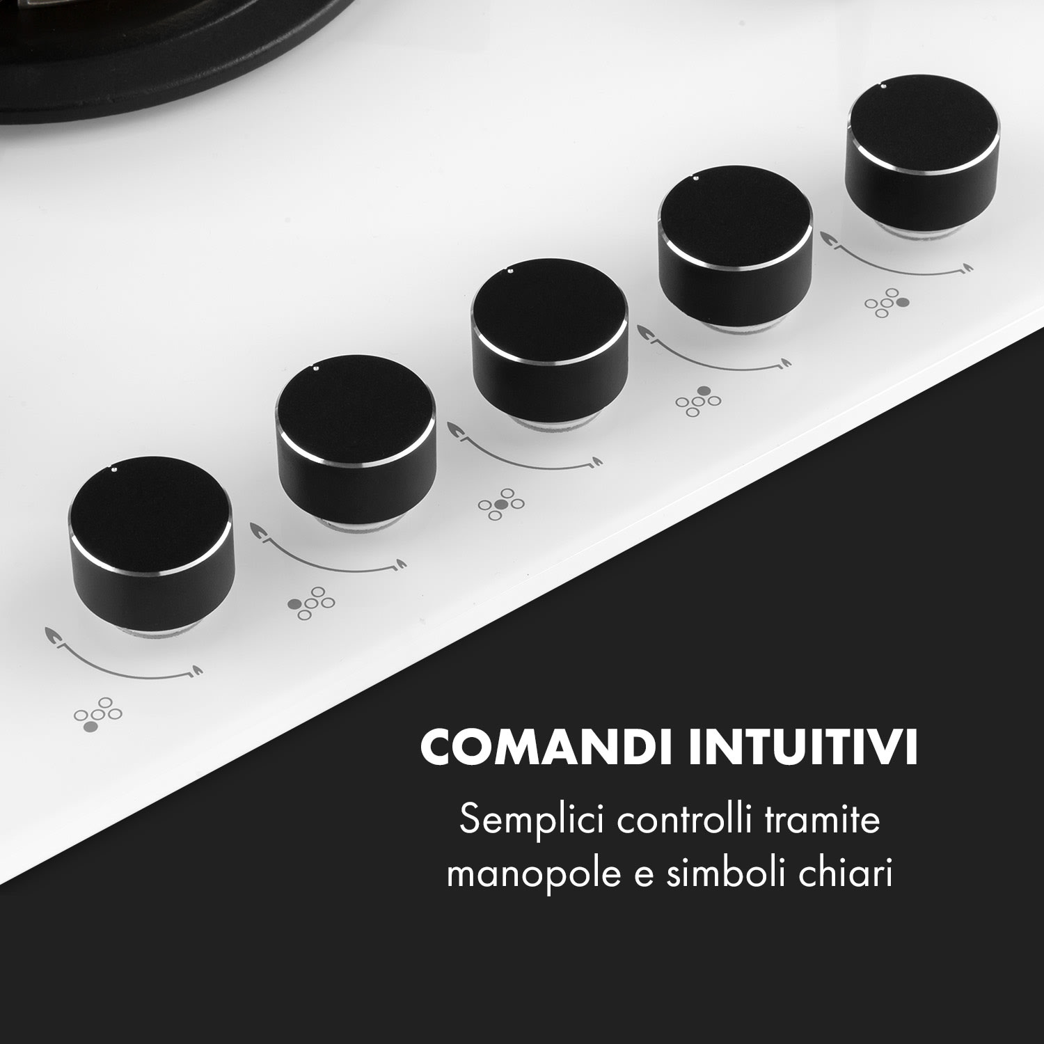 Goldflame 5, Piano Cottura a Gas, 5 Fornelli, Bruciatore in Ottone, Vetroceramica 70 cm | 5 bruciatori | Bianco