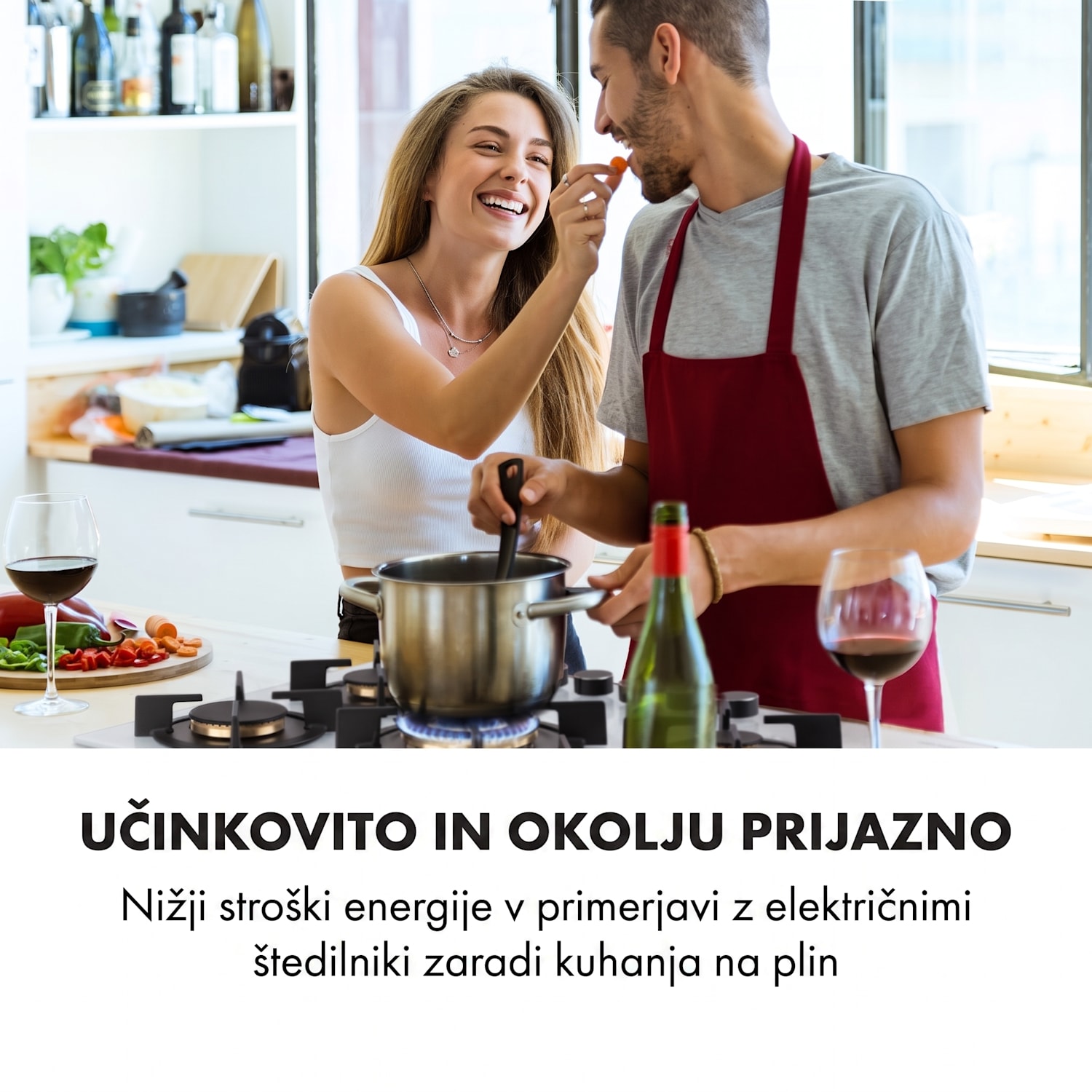 Goldflame 5, plinski štedilnik, 5 gorilnikov, medeninasti gorilniki, steklokeramika 70 cm | 5 gorilnikov | Bela
