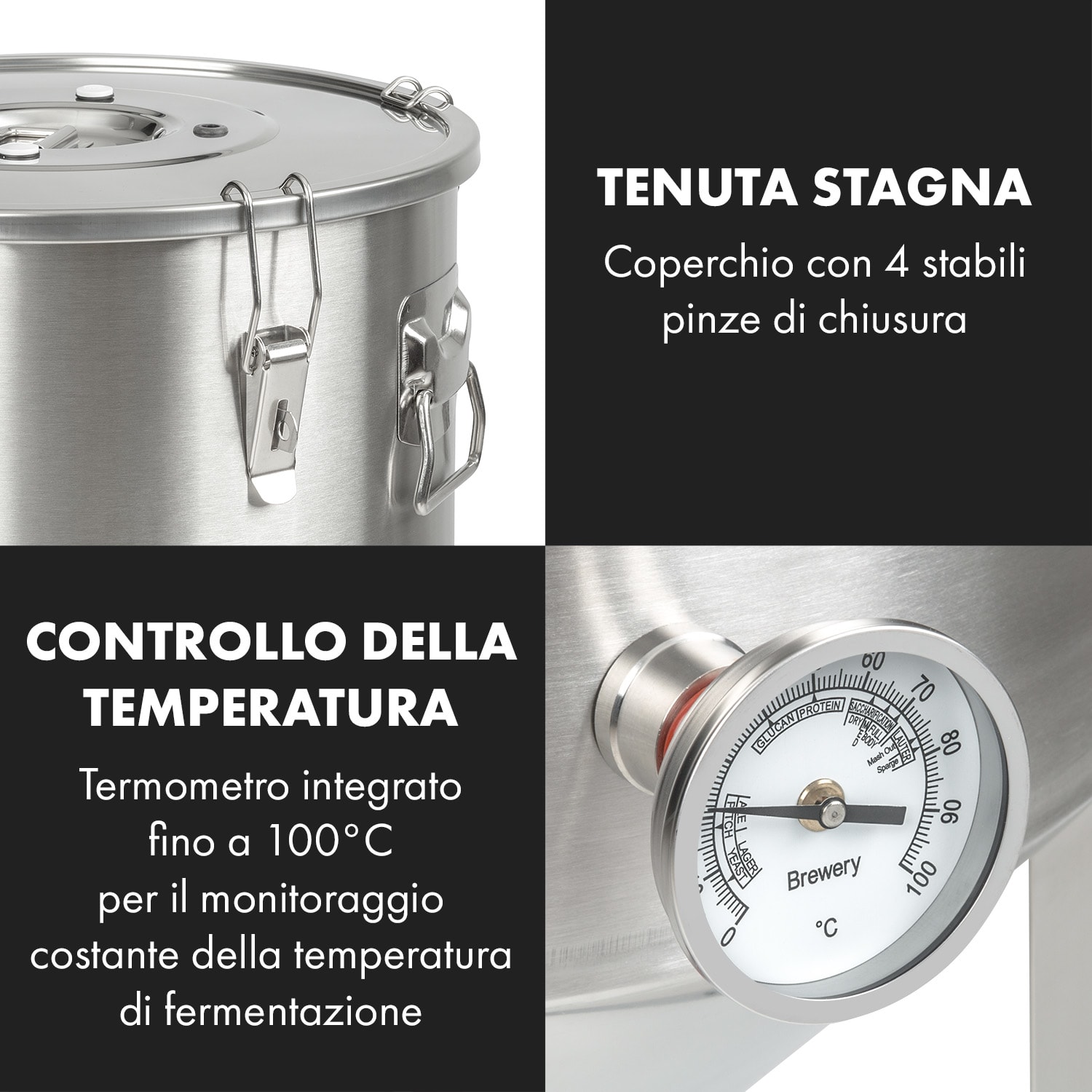 Gärkeller Pro XL, paiolo di fermentazione, 60 litri, valvola di sfogo, acciaio inox 304 