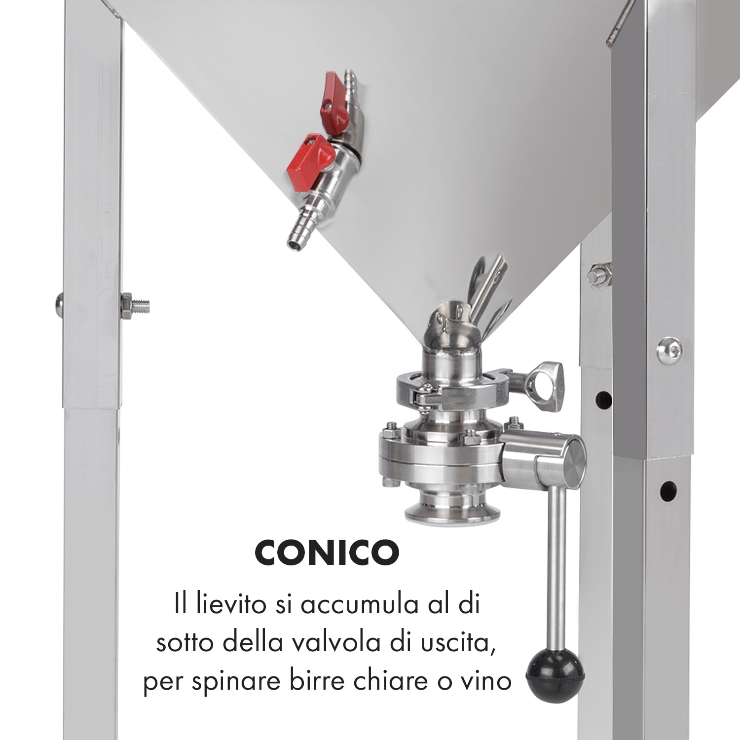 Gärkeller Pro XL, paiolo di fermentazione, 60 litri, valvola di sfogo, acciaio inox 304 