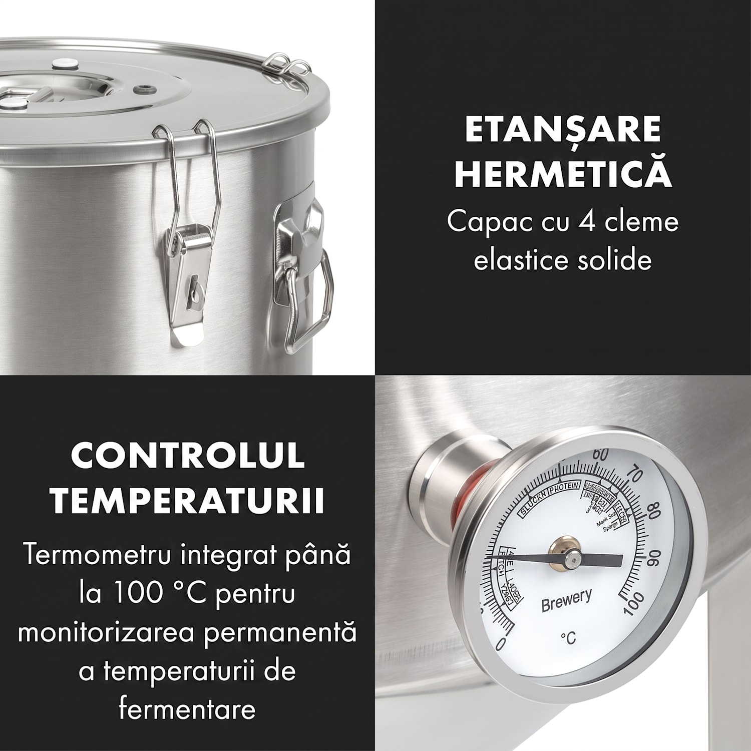 Gärkeller Pro XL, cazan de fermentare, 60 litri, supapă de scurgere a drojdiei, oțel inoxidabil 304 