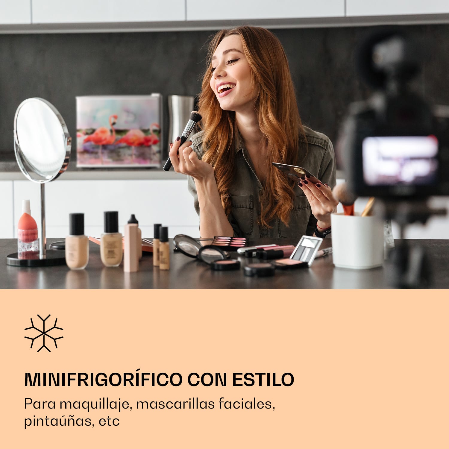 Pretty Cool Maquillaje Frigorífico Albaricoque 17 litros 50 vatios 1 estante Flamencos