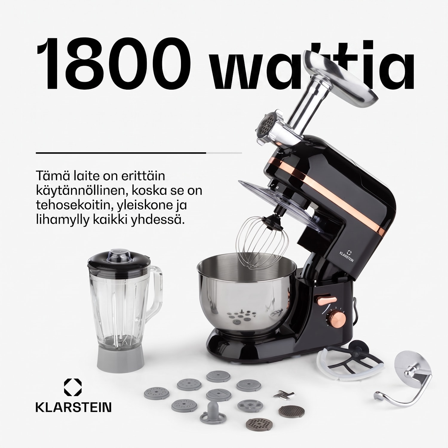 Lucia Elegance yleiskone tehosekoitin lihamylly 1800 W BPA-vapaa Musta