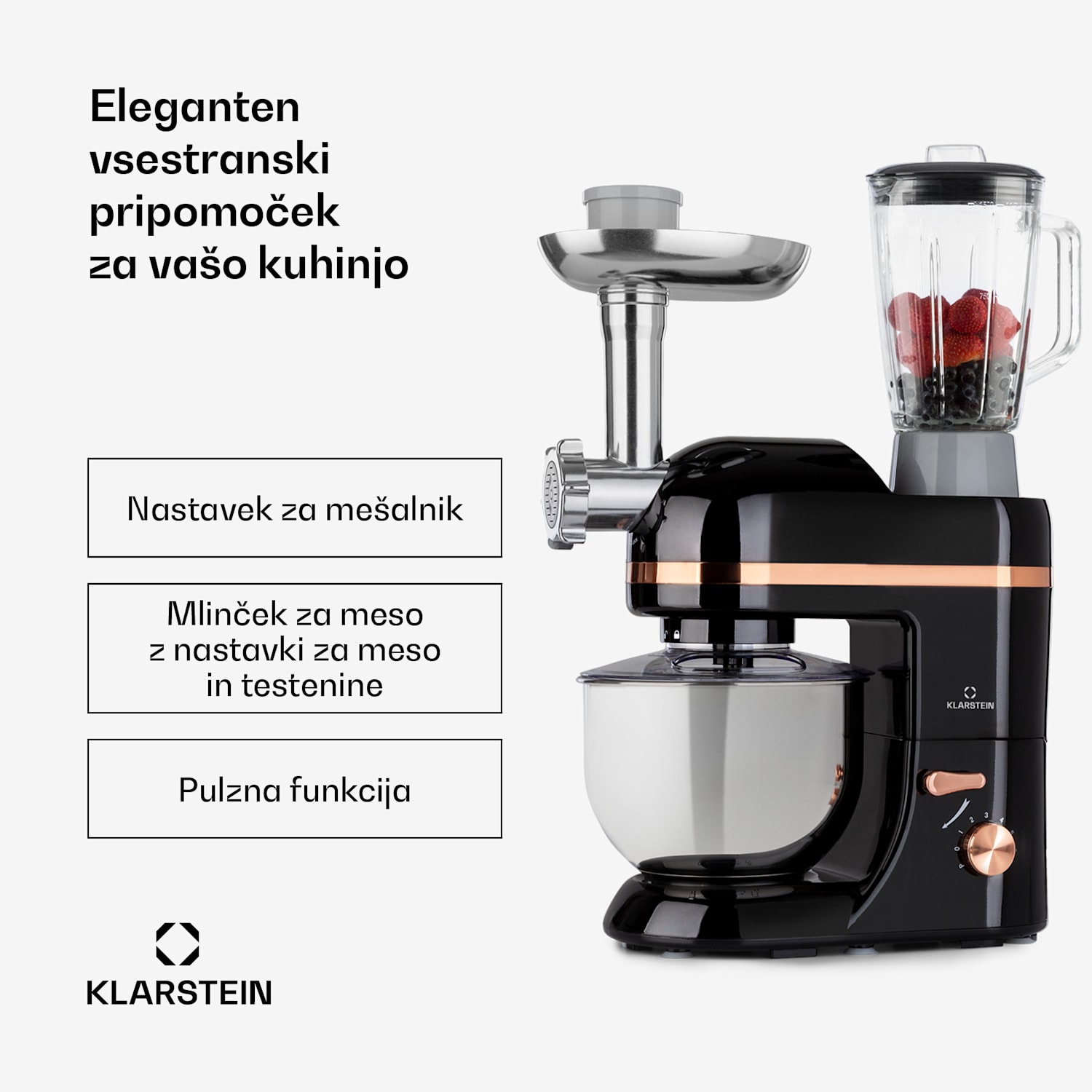 Lucia Elegance, kuhinjski robot, mešalnik, mlinček za meso, 1800W, brez BPA Črna