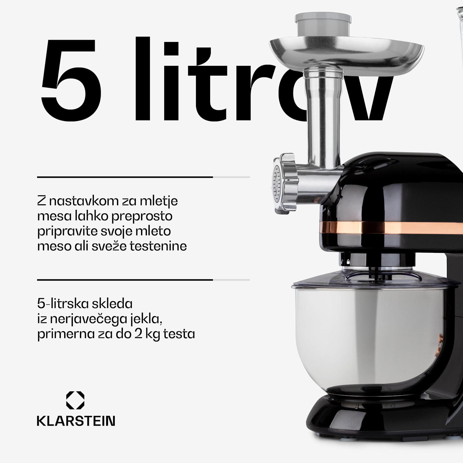 Lucia Elegance, kuhinjski robot, mešalnik, mlinček za meso, 1800W, brez BPA Črna