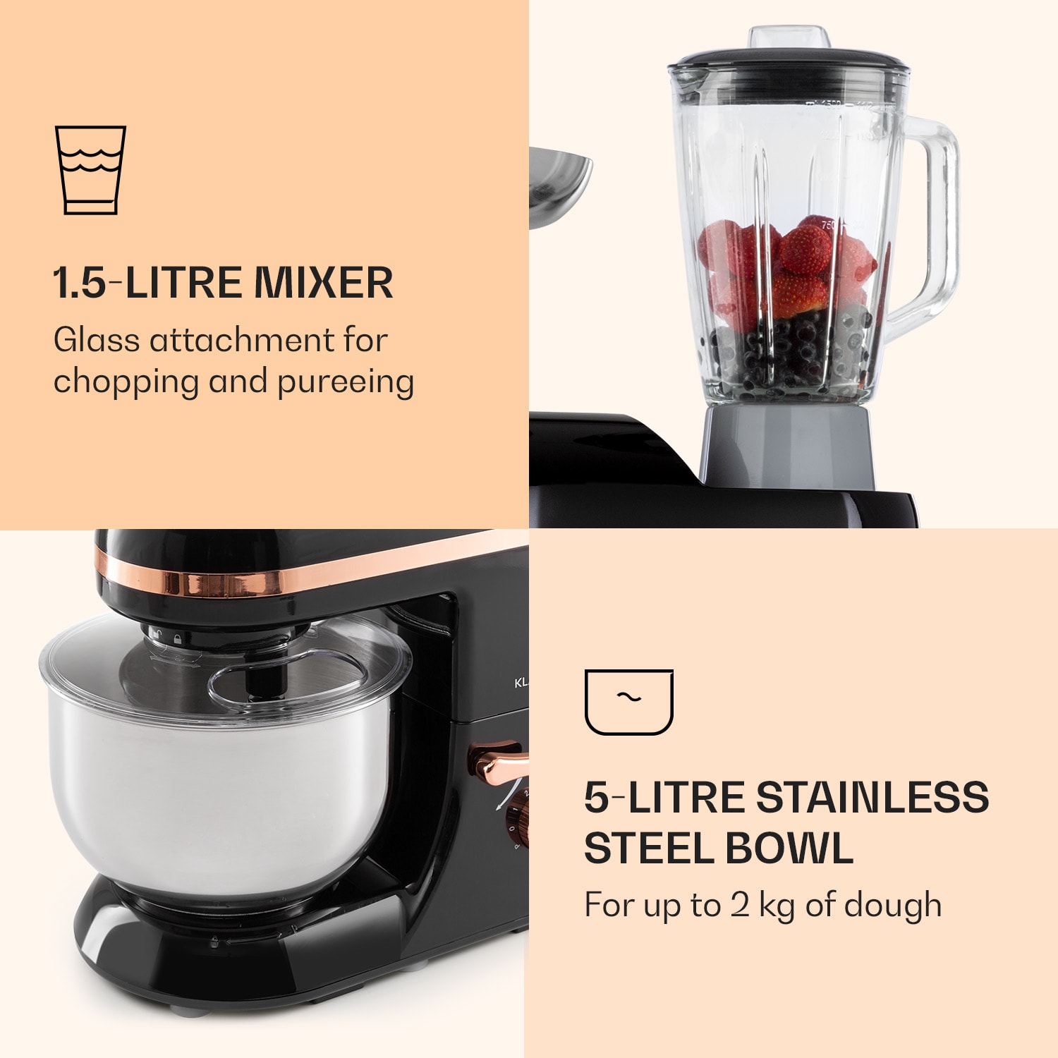 Robot de cocina Lucia Elegance Triturador de carne 1800W sin BPA Negro