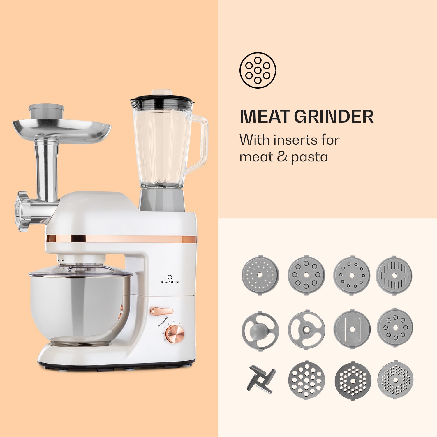 Lucia Elegance Food Processor Blender Meat Grinder 1800W BPA-Free 