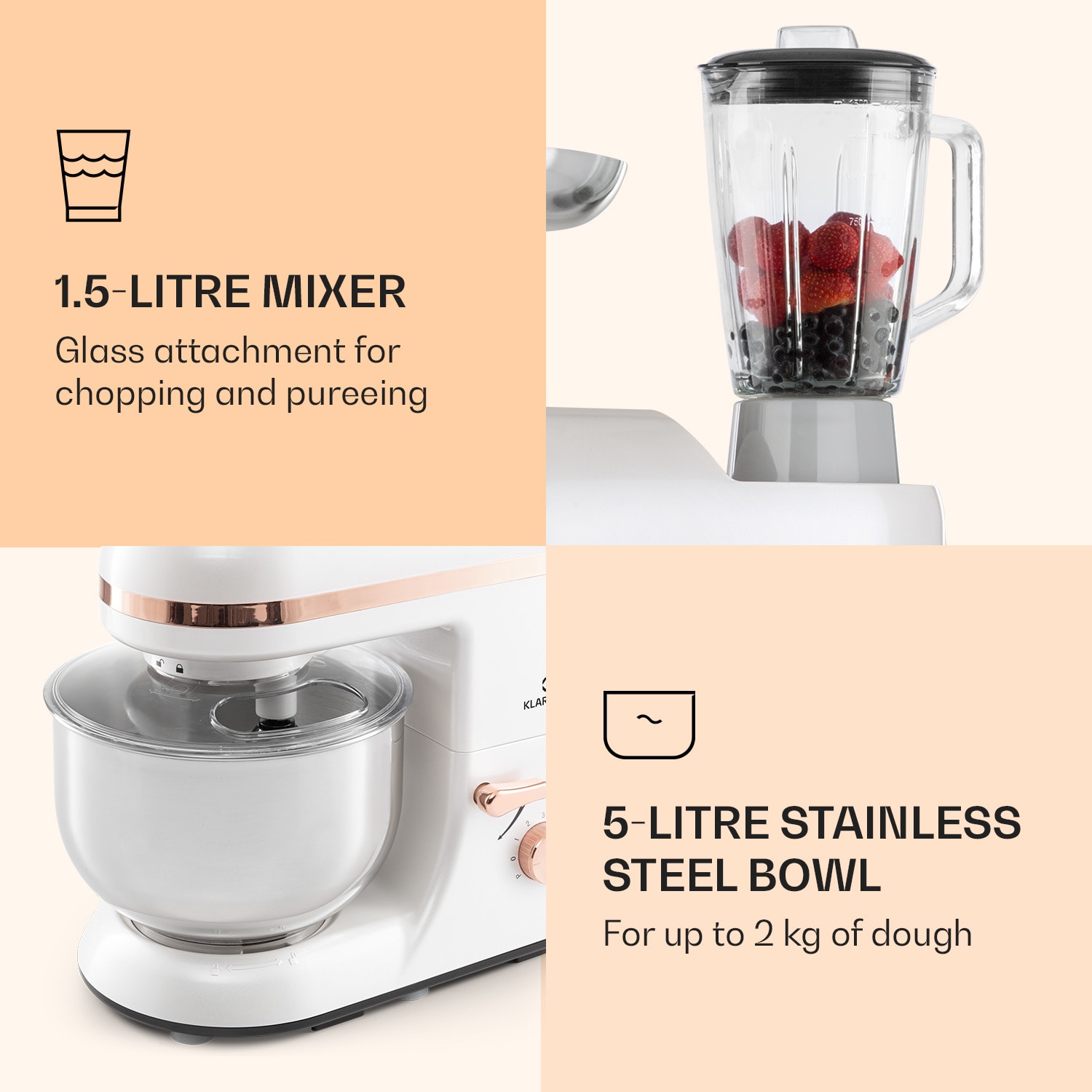 Lucia Elegance Food Processor Blender Meat Grinder 1800W BPA-Free 