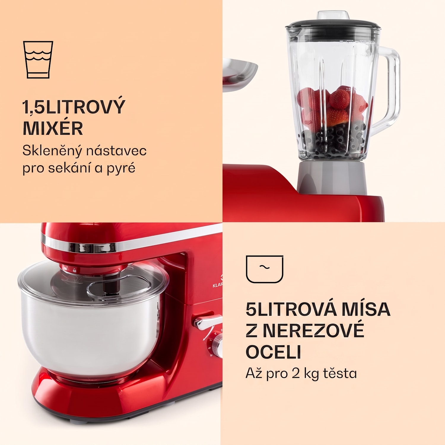 Lucia Elegance, kuchyňský robot, mixér, mlýnek, 1800W, bez BPA Červená