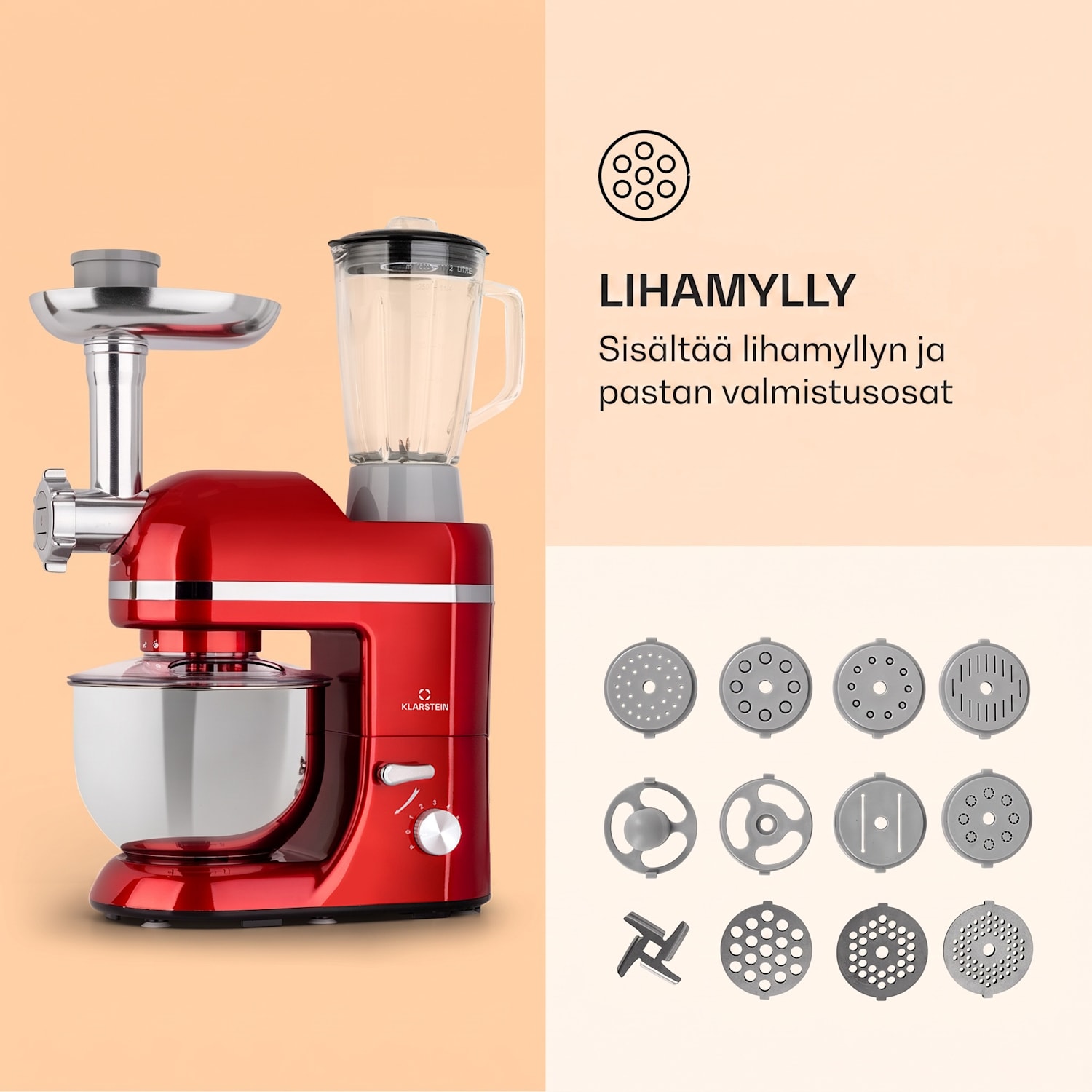 Lucia Elegance yleiskone tehosekoitin lihamylly 1800 W BPA-vapaa Punainen