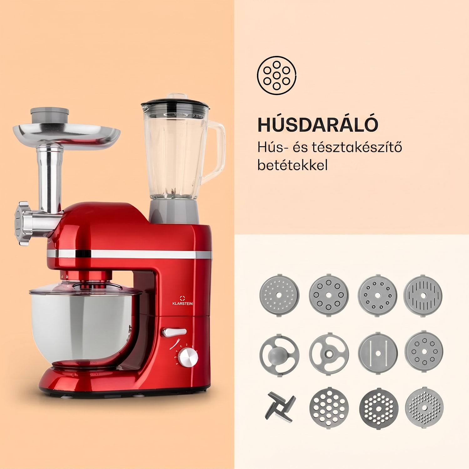 Lucia Elegance, konyhai robotgép, mixer, húsdaráló, 1800 W, BPA mentes Piros