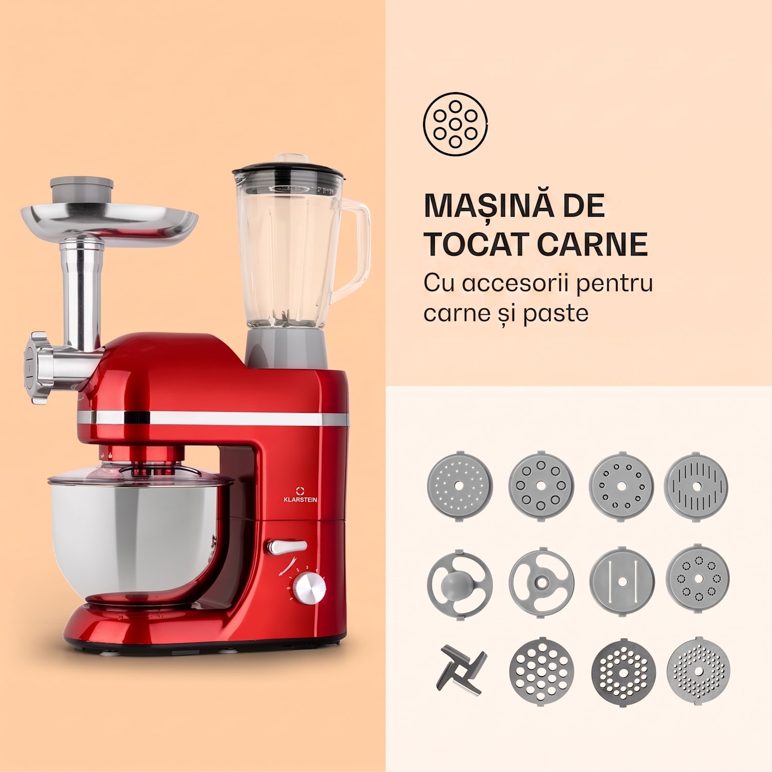 Lucia Elegance, robot de bucătărie, blender, mașină de tocat carne, 1800W, fără BPA Roșu