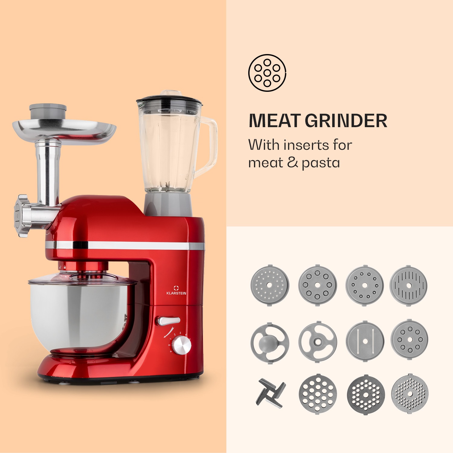 Robot de cocina Lucia Elegance Triturador de carne 1800W sin BPA Rojo