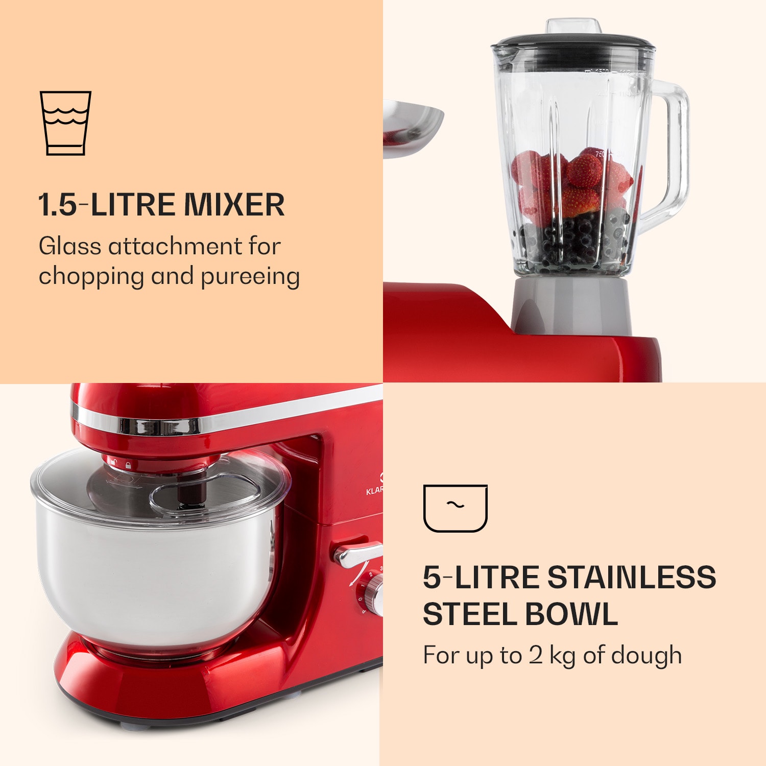 Robot de cocina Lucia Elegance Triturador de carne 1800W sin BPA Rojo