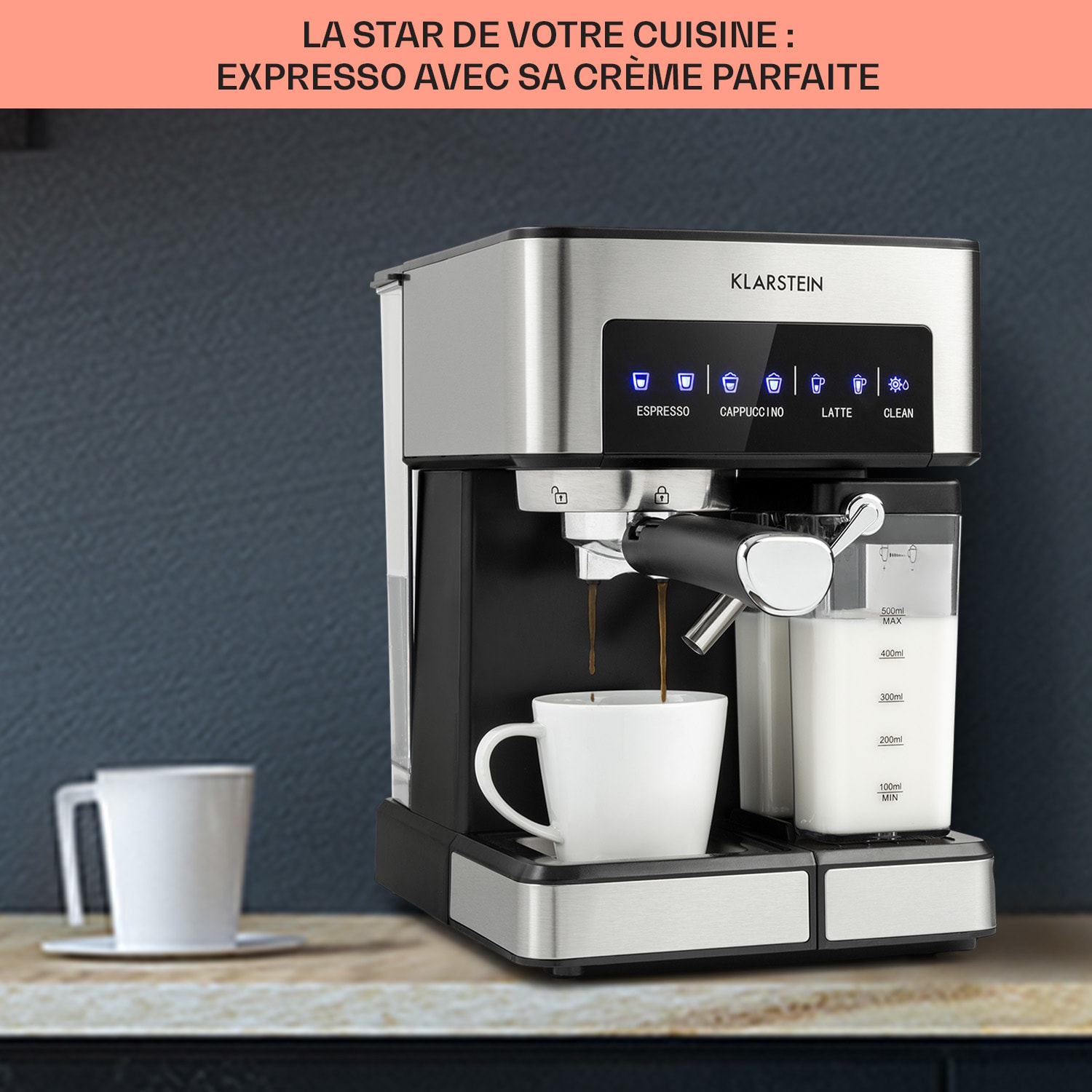 Machine à café filtre Arabica Comfort 1350W 20 Bar 1,8l Panneau de contrôle tactile Argent Métallisé