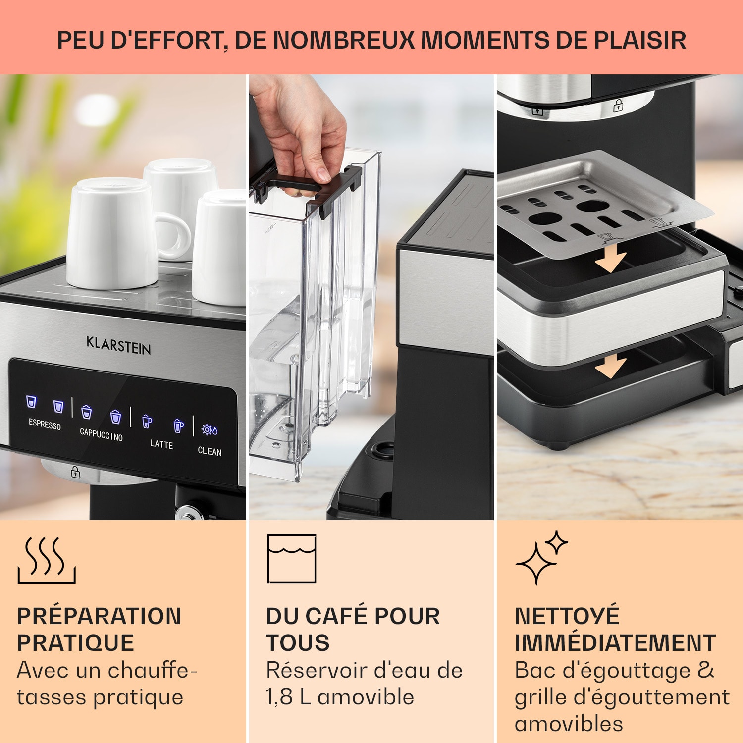 Machine à café filtre Arabica Comfort 1350W 20 Bar 1,8l Panneau de contrôle tactile Argent Métallisé