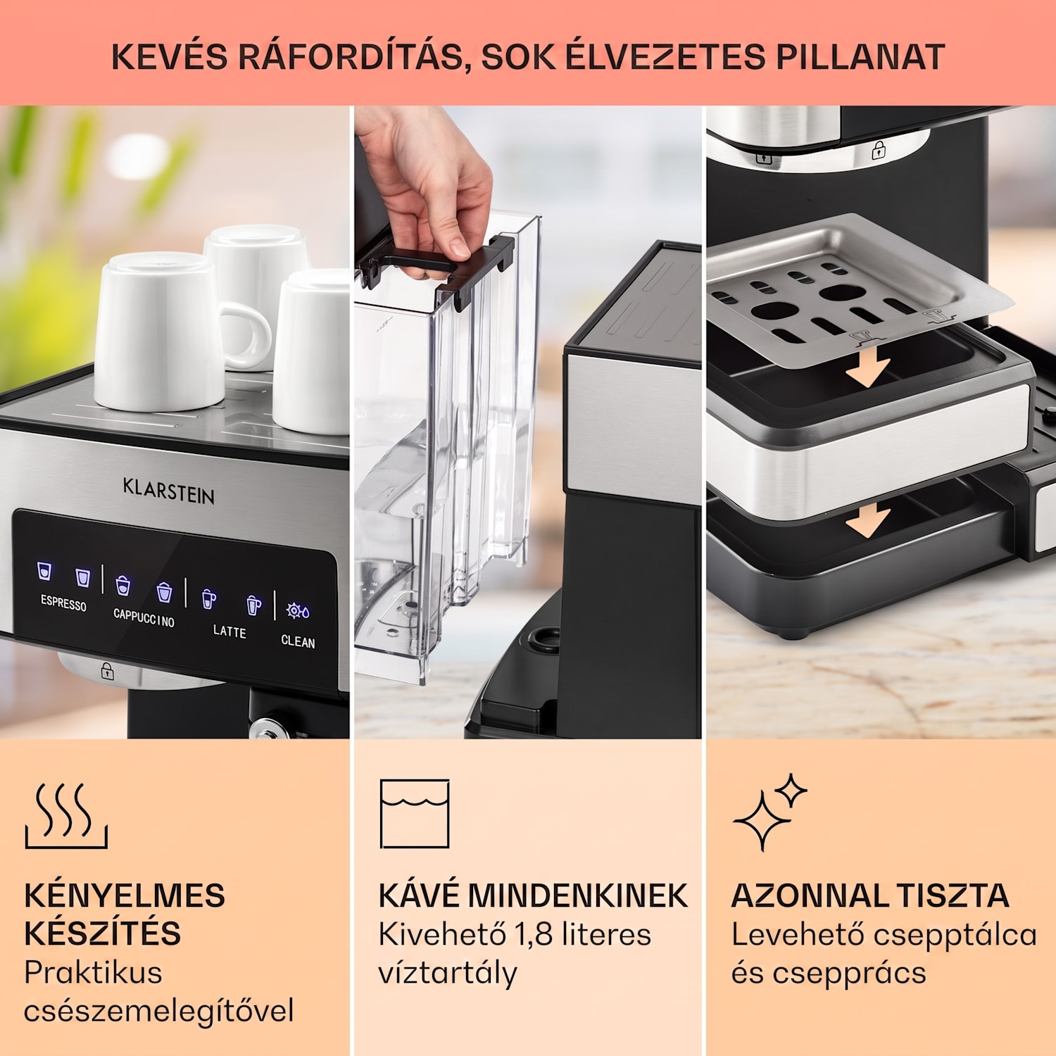 Arabica Comfort, kávégép portaszűrővel, 1350 W, 20 bar, 1,8 l, érintőképernyő Ezüst metál