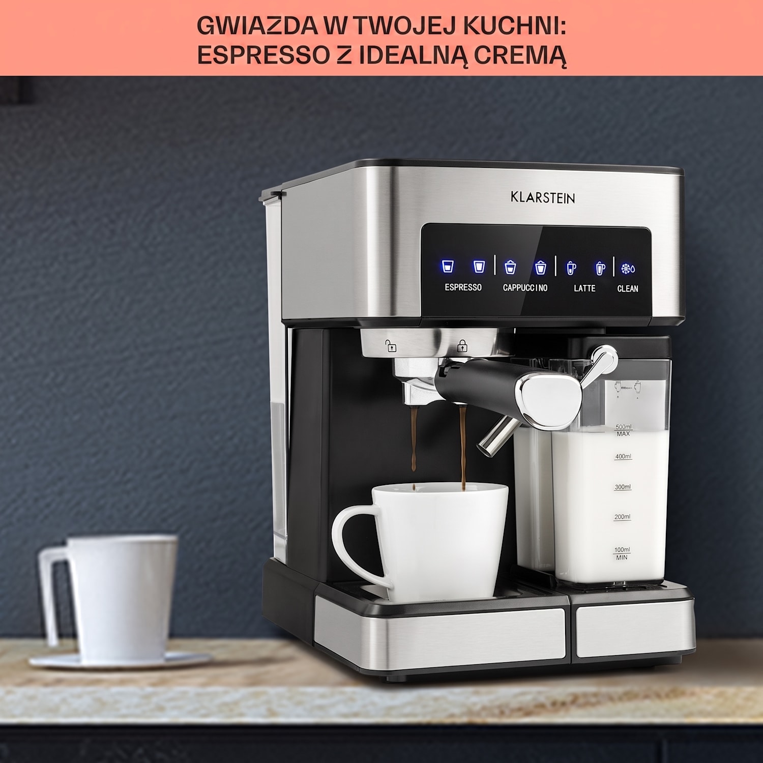 Arabica Comfort, ekspres do kawy kolbowy, 1350 W, 20 Bar, 1,8 l, dotykowy panel sterowania, stal szlachetna Srebrny Metal