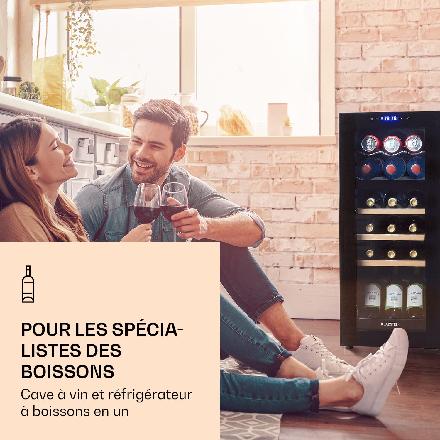 Cave à vin Bovella 18 Duo+ à deux zones 50 l 18 bouteilles Porte vitrée 