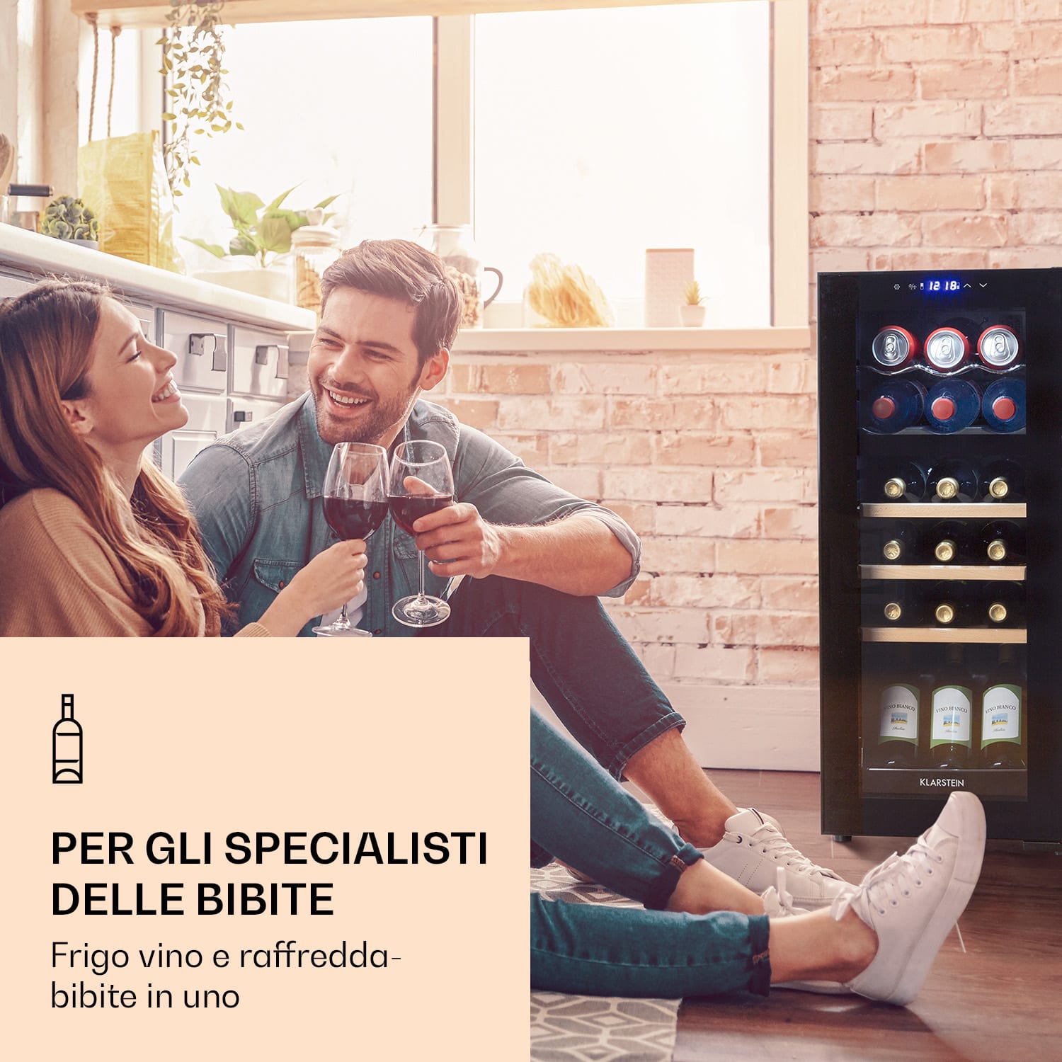 Bovella 18 Duo+ - Frigorifero per vini a due zone, 50 l, 18 bottiglie Sportello in vetro 