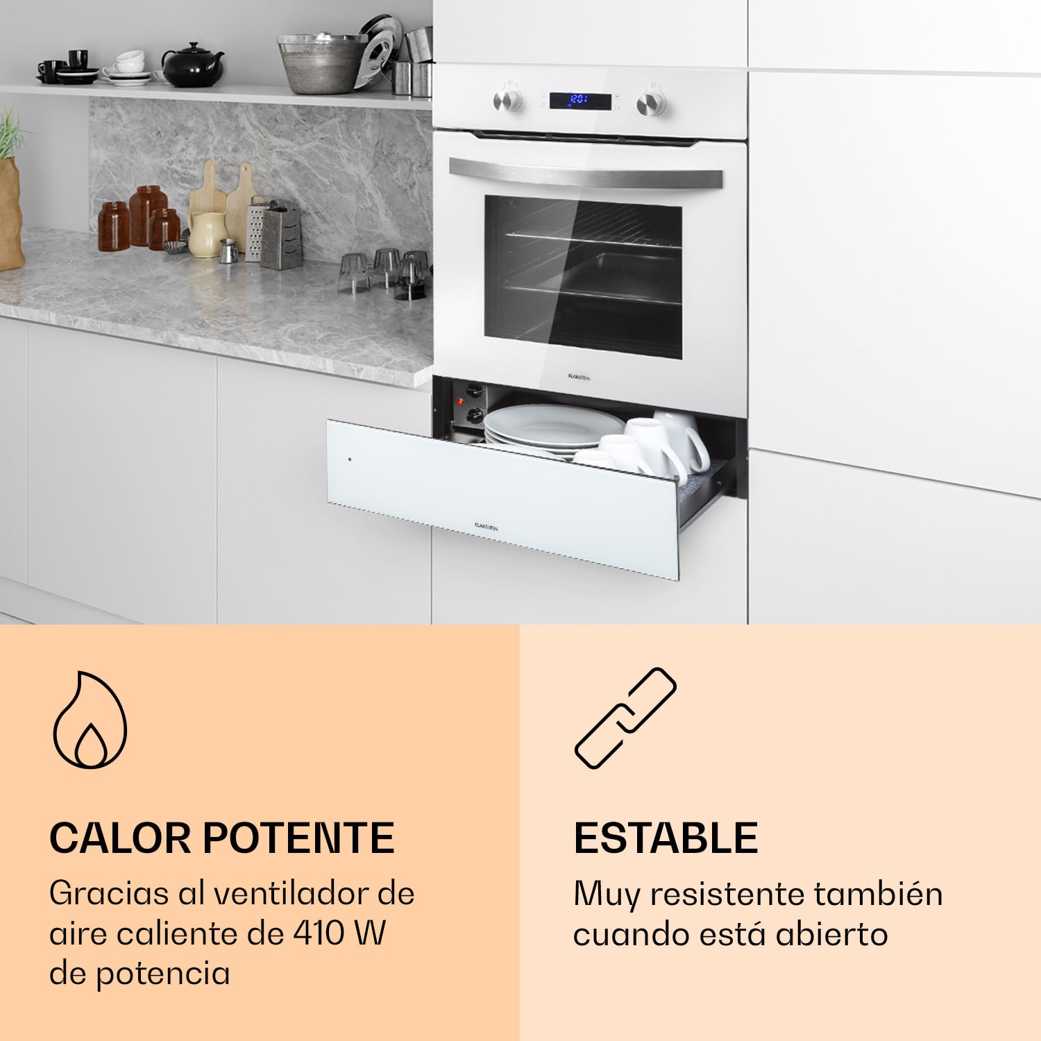 Banquetta Calientaplatos 410 W Termostato 30-70 °C Temporizador Blanco