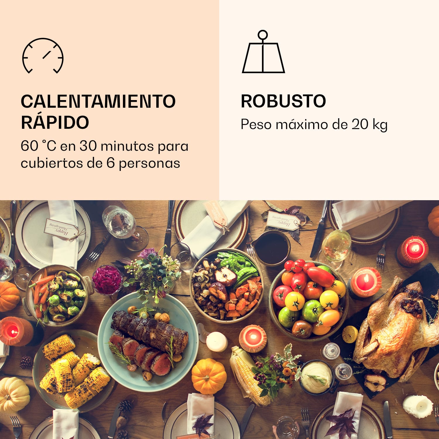 Banquetta Calientaplatos 410 W Termostato 30-70 °C Temporizador Blanco