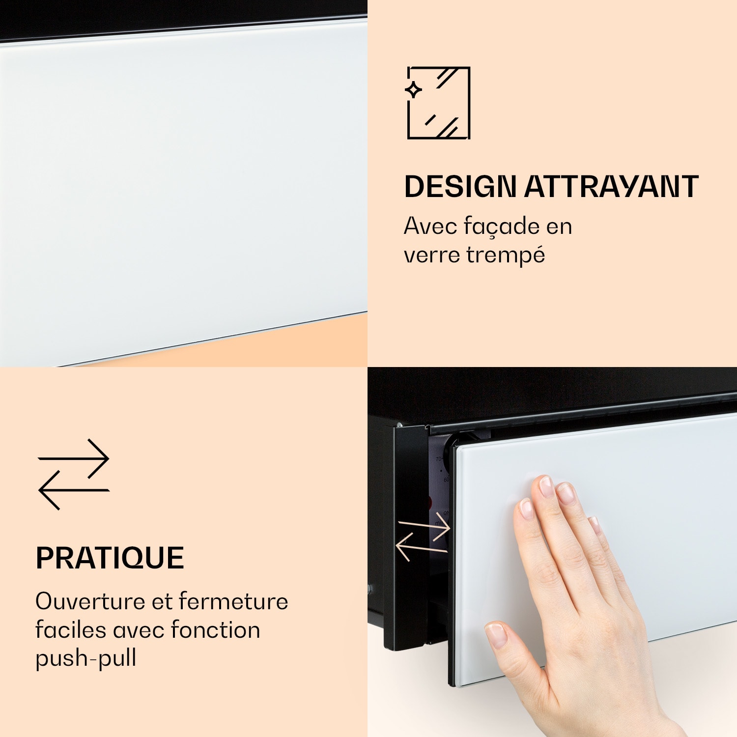 Tiroir chauffant Banquetta 410 watts thermostat 30-70 °C fonction minuterie Blanc