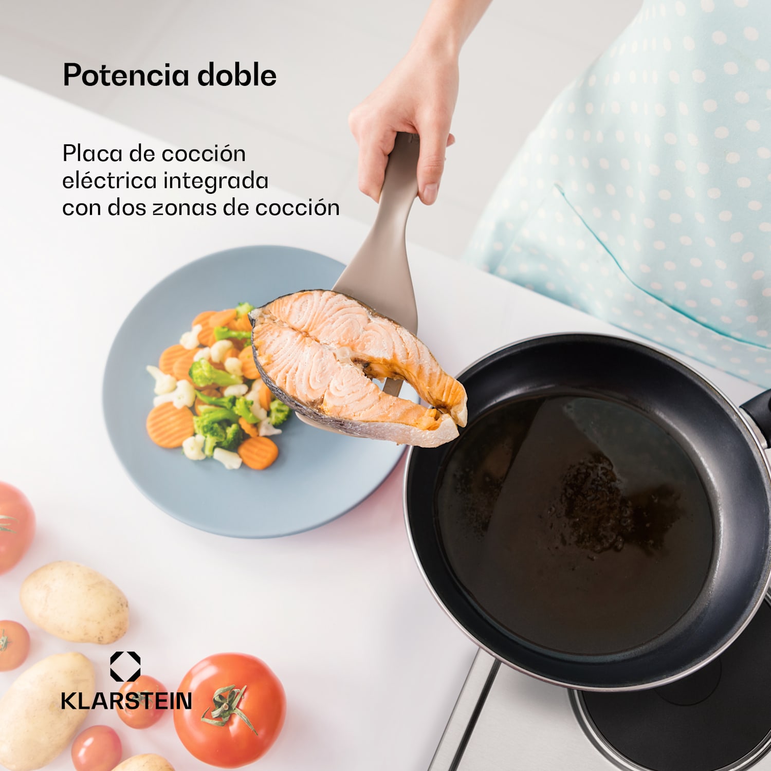 Appetito Domino Placa de cocción eléctrica doble 6 niveles de potencia 3000 vatios acero inoxidable 30 cm