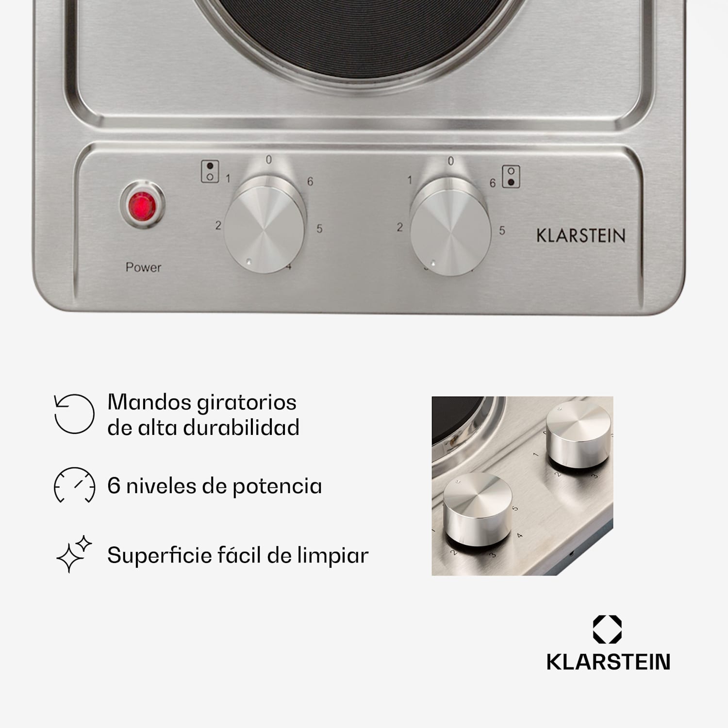 Appetito Domino Placa de cocción eléctrica doble 6 niveles de potencia 3000 vatios acero inoxidable 30 cm