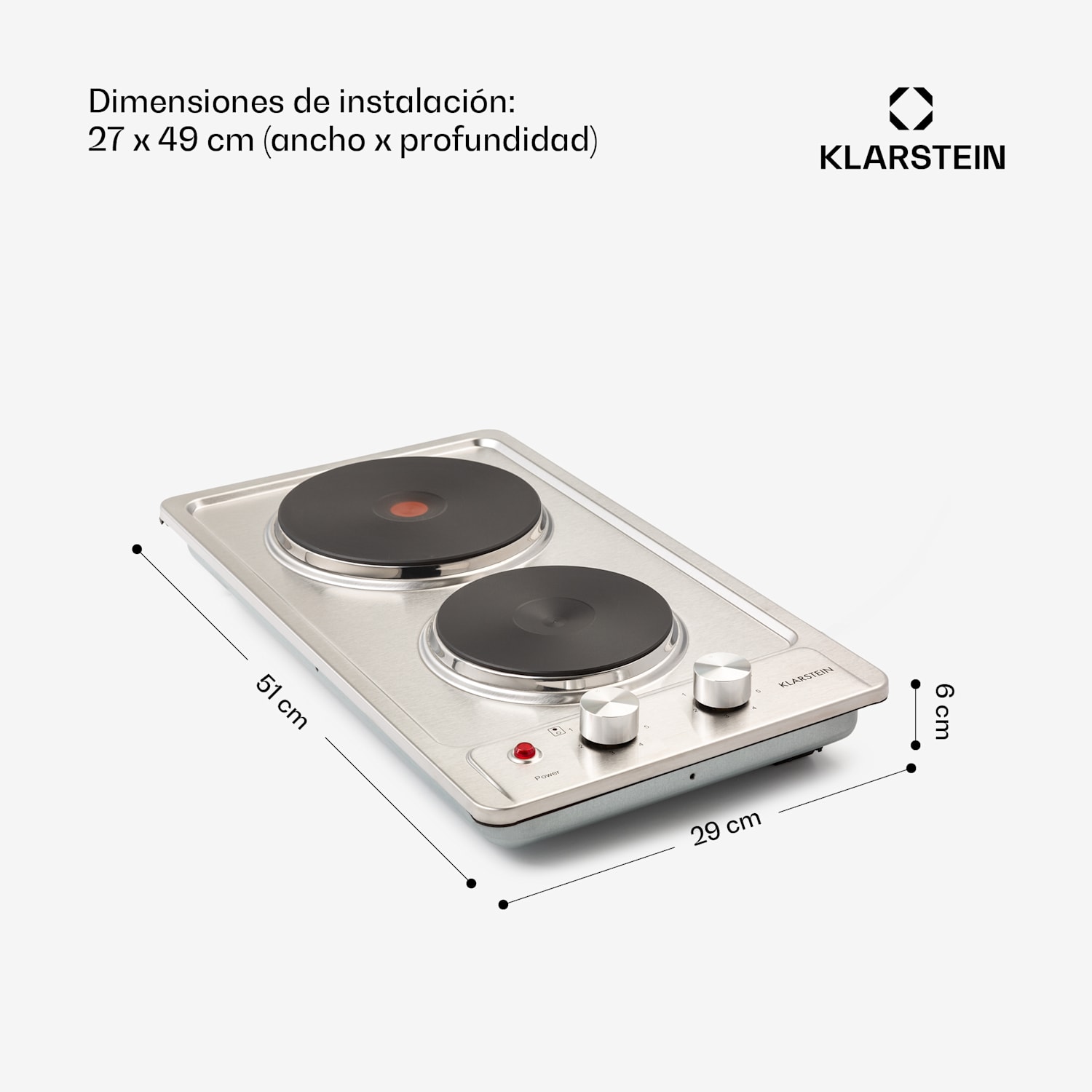 Appetito Domino Placa de cocción eléctrica doble 6 niveles de potencia 3000 vatios acero inoxidable 30 cm