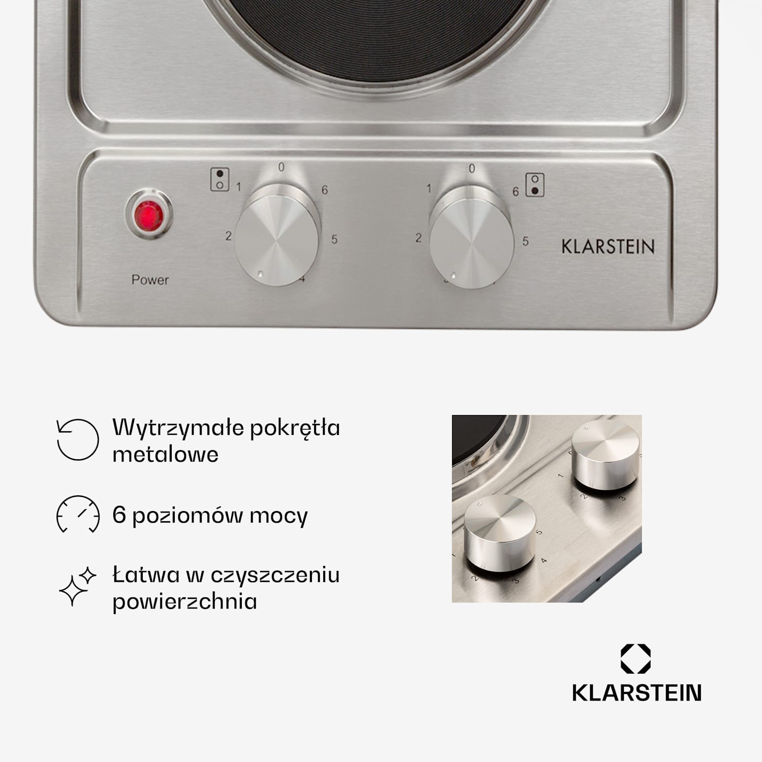 Appetito Domino, płyta elektryczna, 2 pola grzewcze, 6 stopni mocy, 3000 W, stal nierdzewna 30 cm