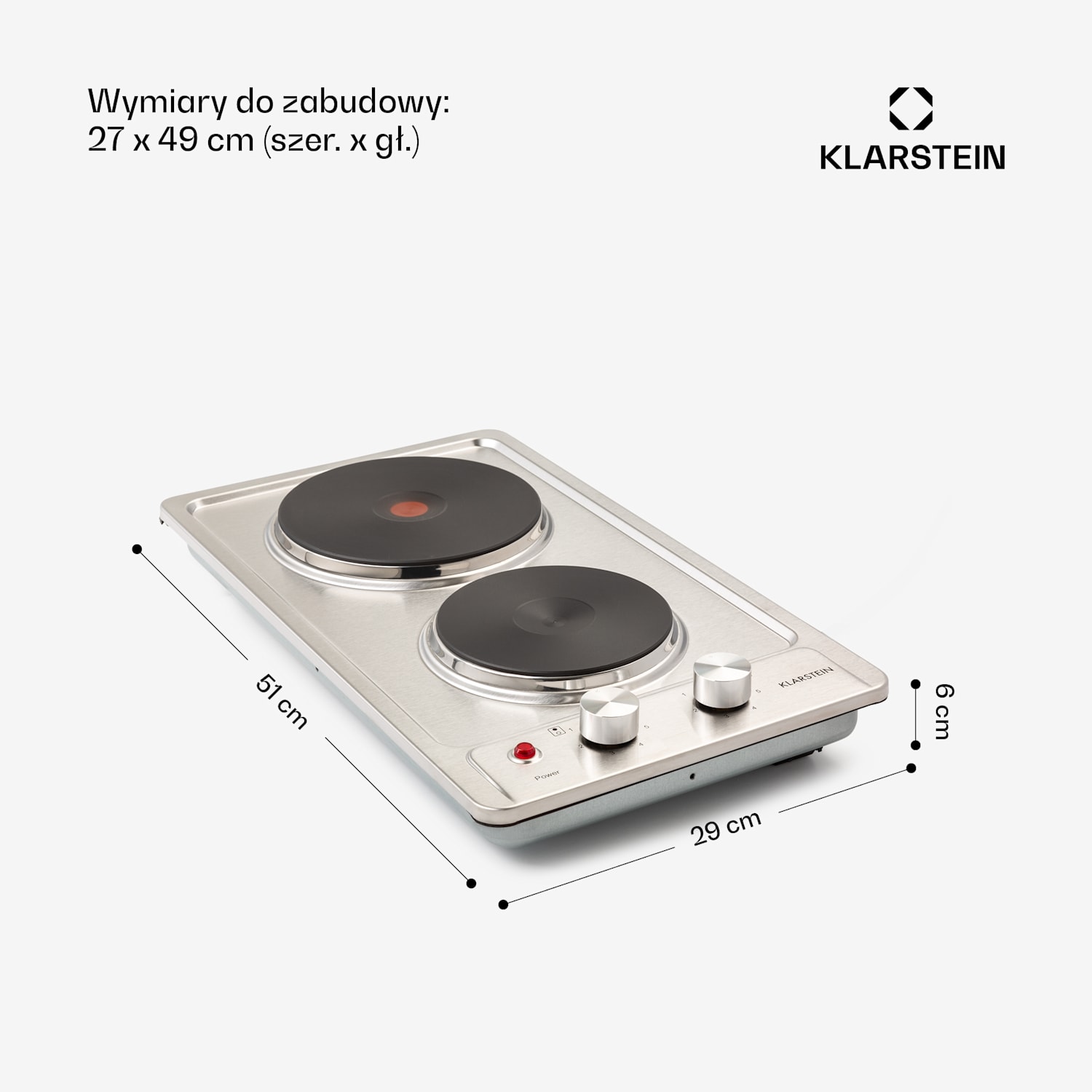 Appetito Domino, płyta elektryczna, 2 pola grzewcze, 6 stopni mocy, 3000 W, stal nierdzewna 30 cm