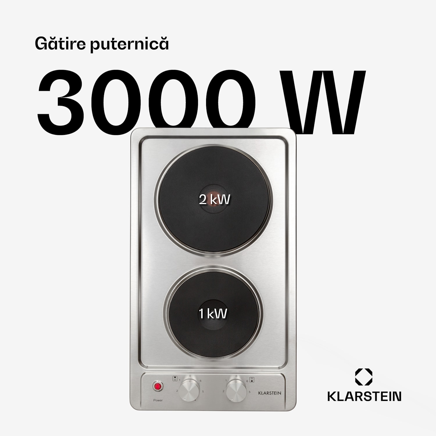 Appetito Domino, plită electrică, 2 plăci, 6 niveluri de putere, 3000 wați, oțel inoxidabil 30 cm