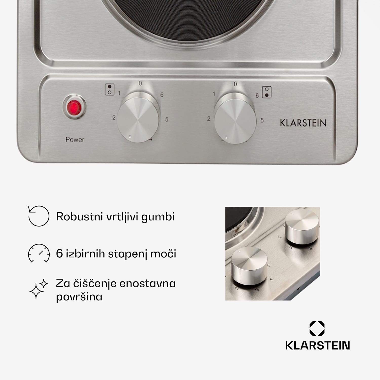 Appetito Domino, električna kuhalna plošča, 2 plošči, 6 nivojev moči, 3000 vatov, nerjaveče jeklo 30 cm