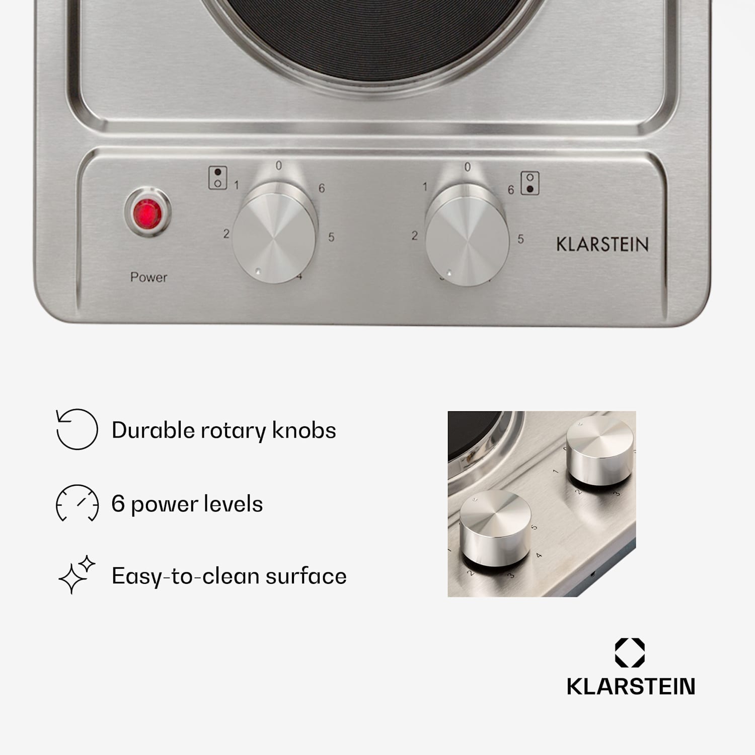 Appetito Domino, Electric Cooking Hob, 2 plates, 6 power levels, 3000 watts, stainless steel 