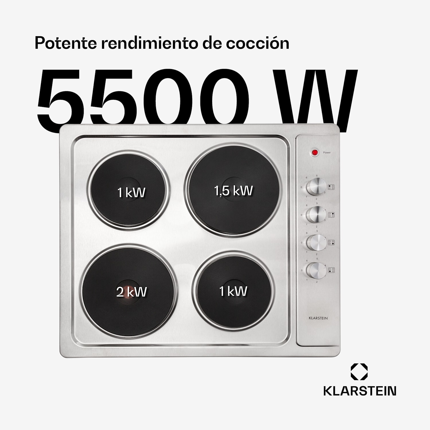 Appetito 4 Placa de cocción eléctrica 4 quemadores 6 niveles de potencia 5500 vatios acero inoxidable 