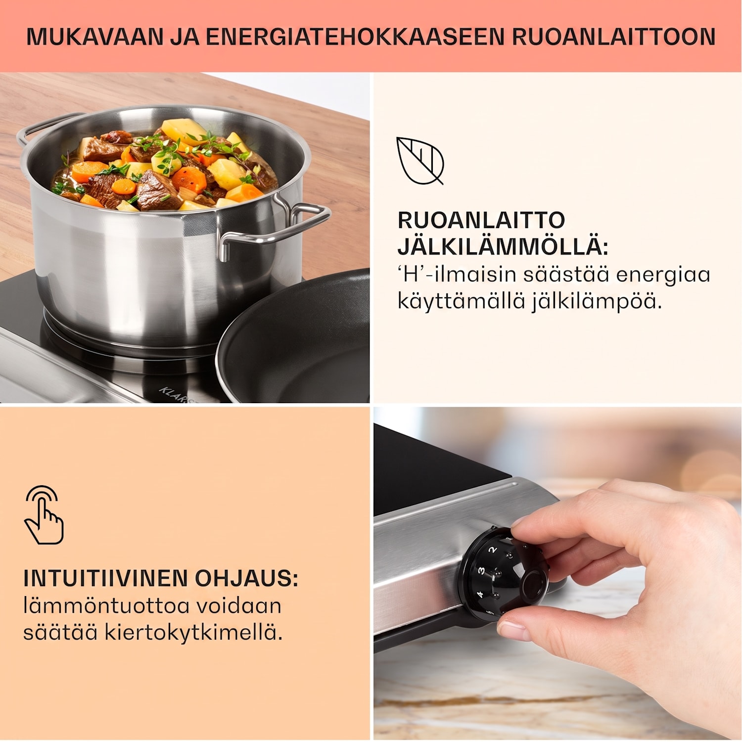 Cookbuddy tuplakeittolevy 2400W 5 tehoa lasikeramiikka Musta / Hopea Metallinen