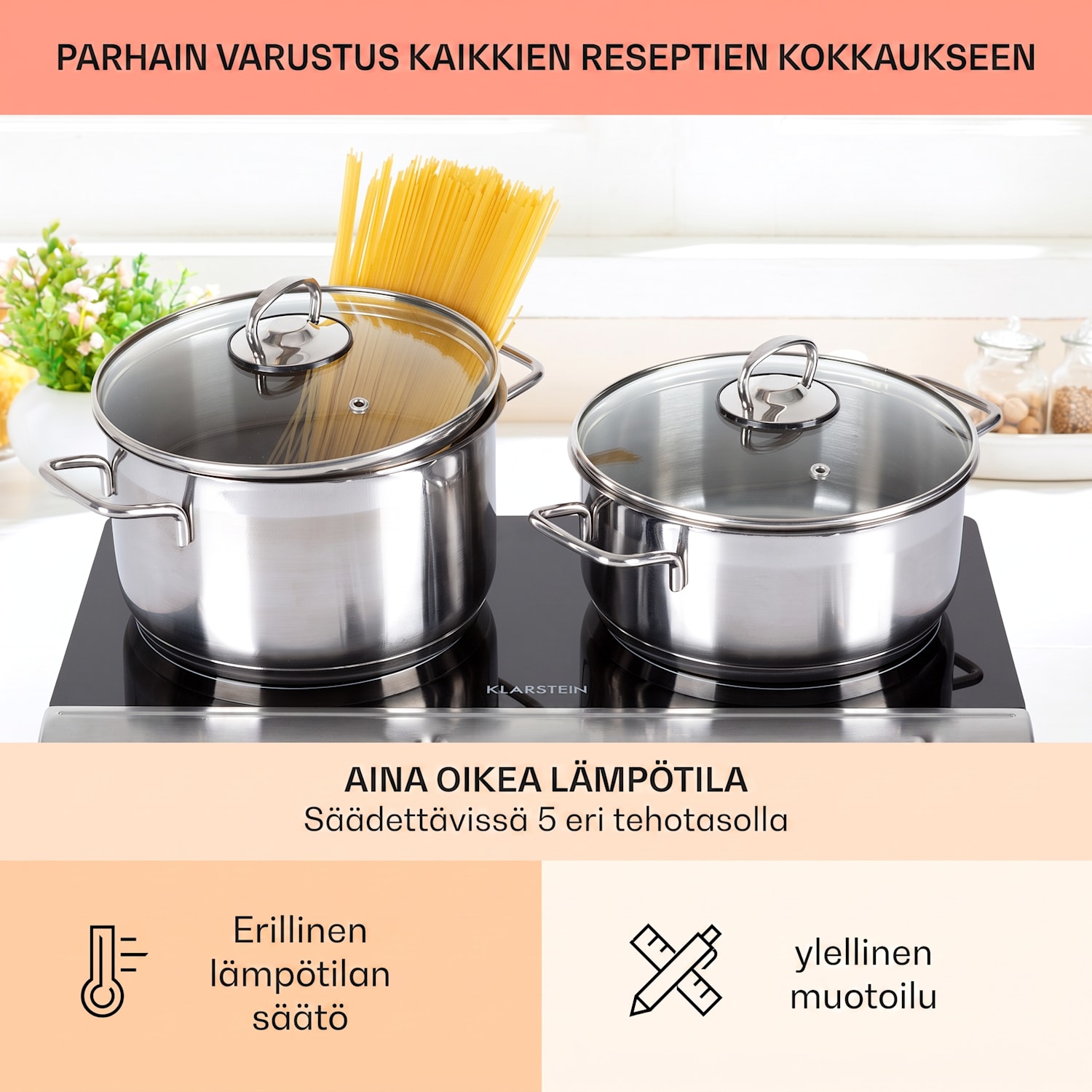 Cookbuddy tuplakeittolevy 2400W 5 tehoa lasikeramiikka Musta / Hopea Metallinen