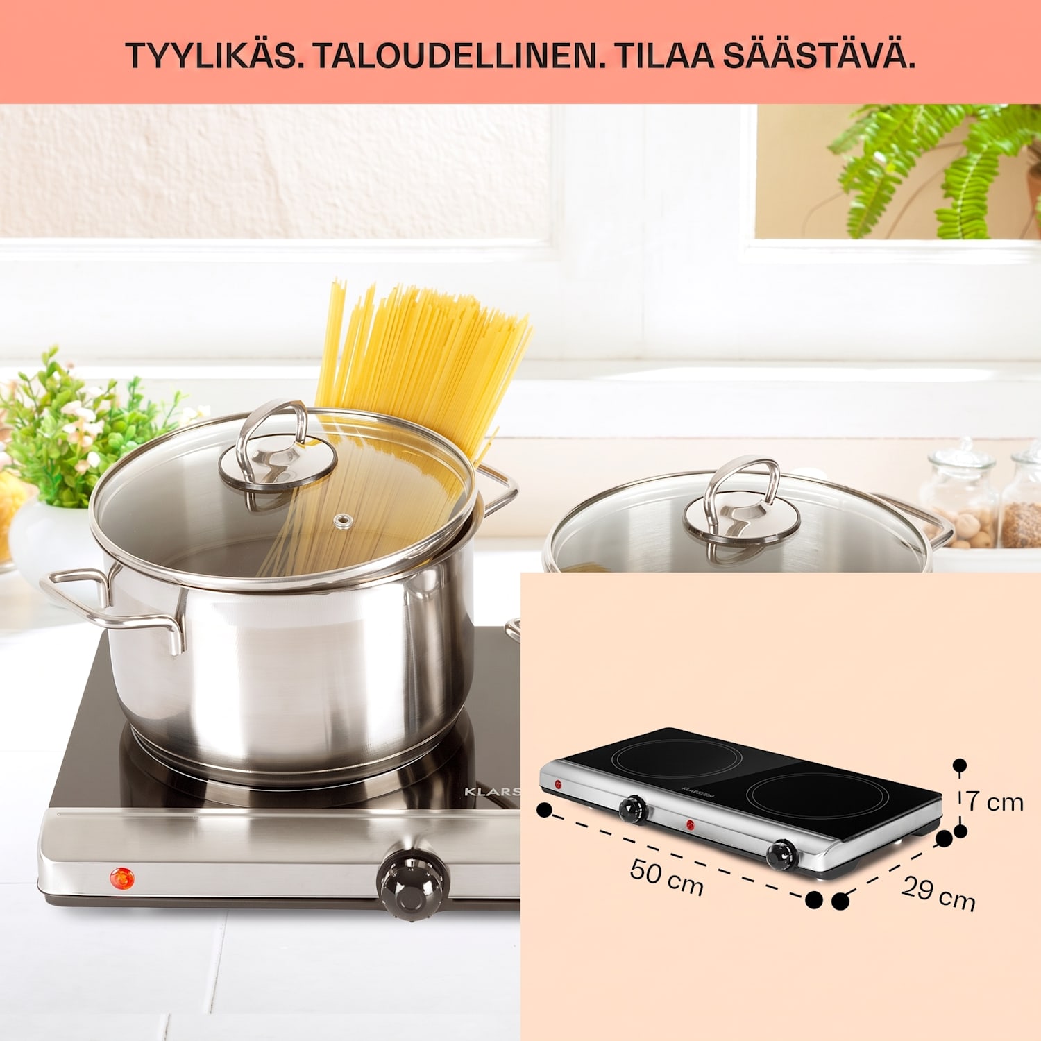 Cookbuddy tuplakeittolevy 2400W 5 tehoa lasikeramiikka Musta / Hopea Metallinen