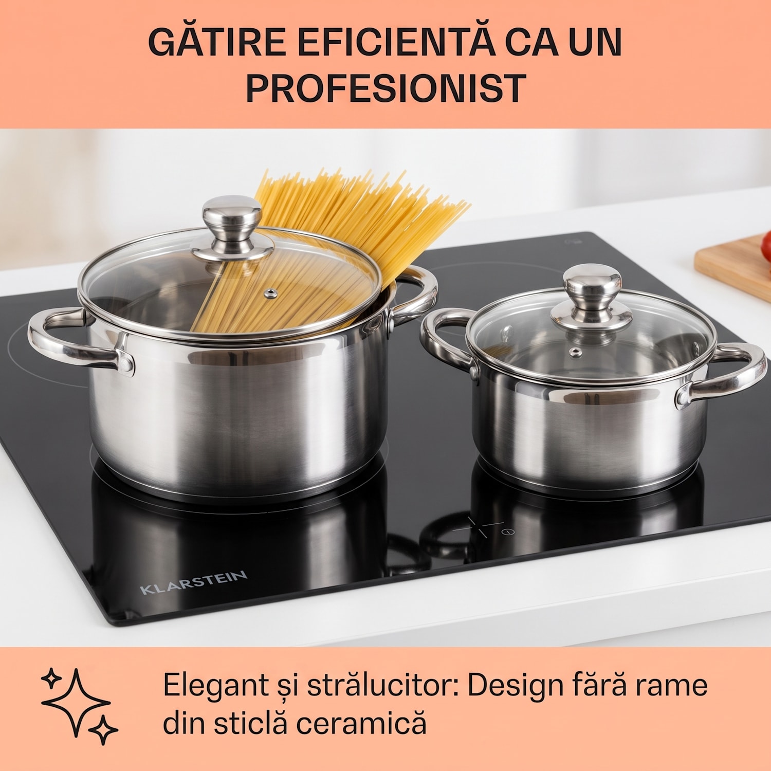 Cookbuddy, plită dublă, 2400 W, 5 niveluri de putere, sticlă ceramică Negru / Argintiu metalizat