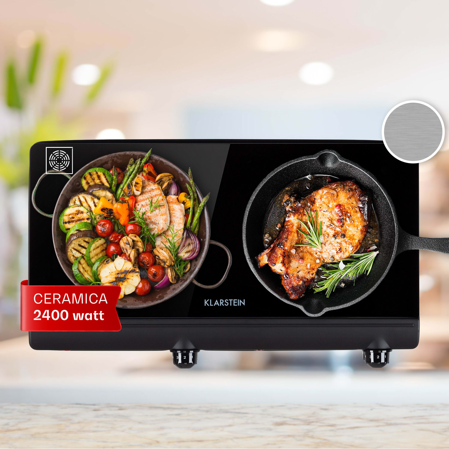 Cookbuddy, Doppio Fornello, 5 Livelli di Potenza, Vetroceramica, 2400 W Nero