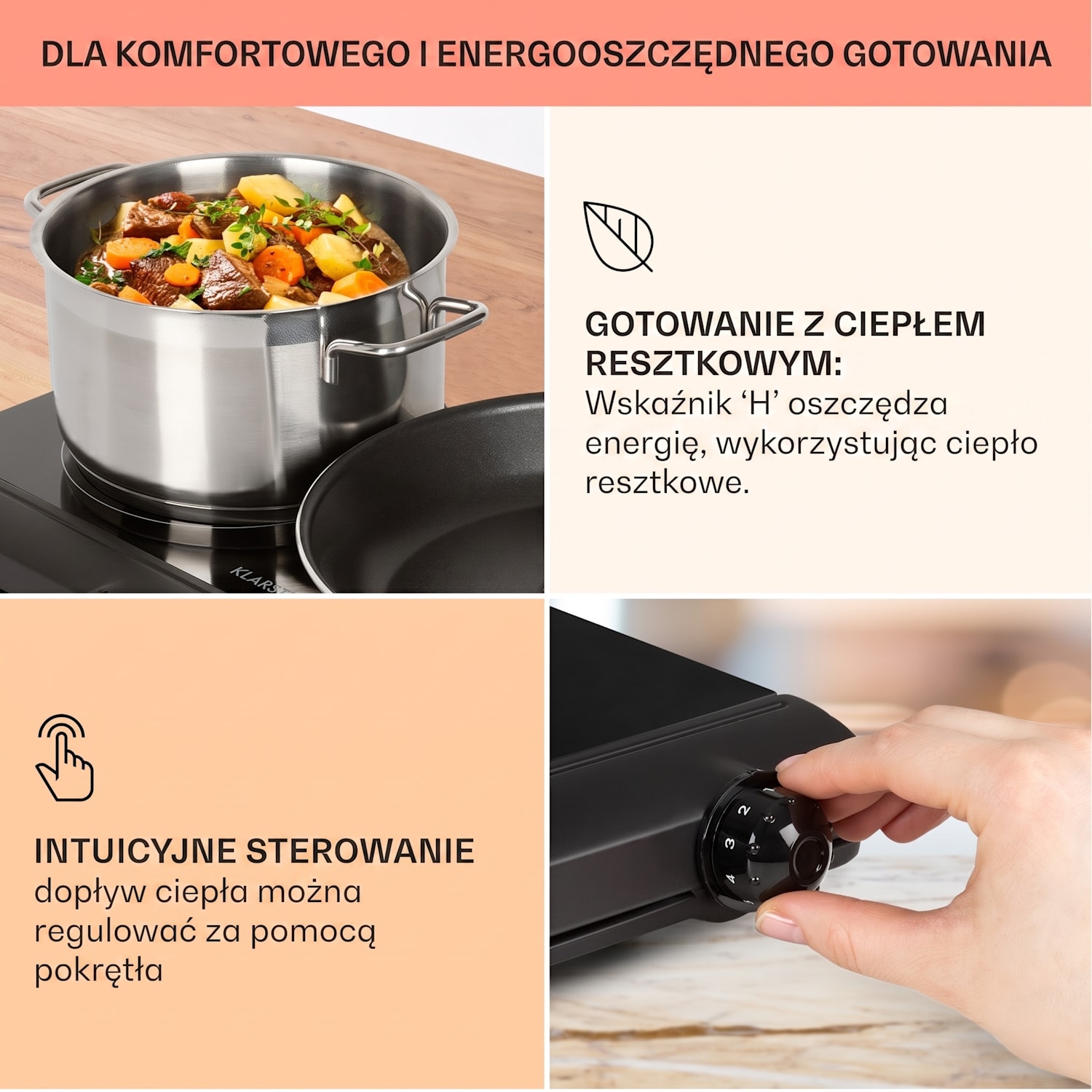 Cookbuddy, kuchenka elektryczna, przenośna, dwupalnikowa, 2400 W, 5 poziomów mocy, szkło ceramiczne Czarny