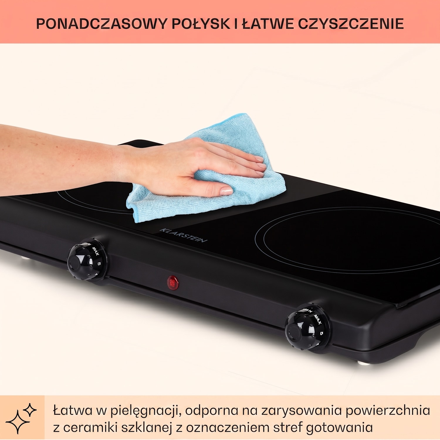 Cookbuddy, kuchenka elektryczna, przenośna, dwupalnikowa, 2400 W, 5 poziomów mocy, szkło ceramiczne Czarny