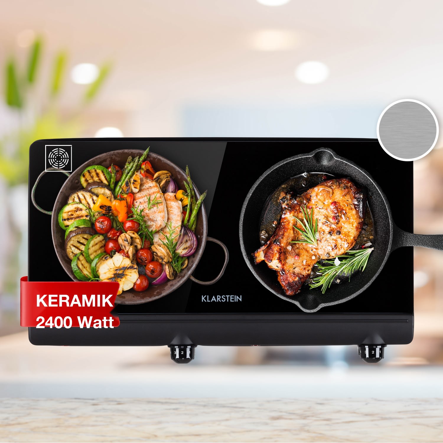 Cookbuddy Dubbel kokplatta 2400W 5 effektnivåer glaskeramik Svart