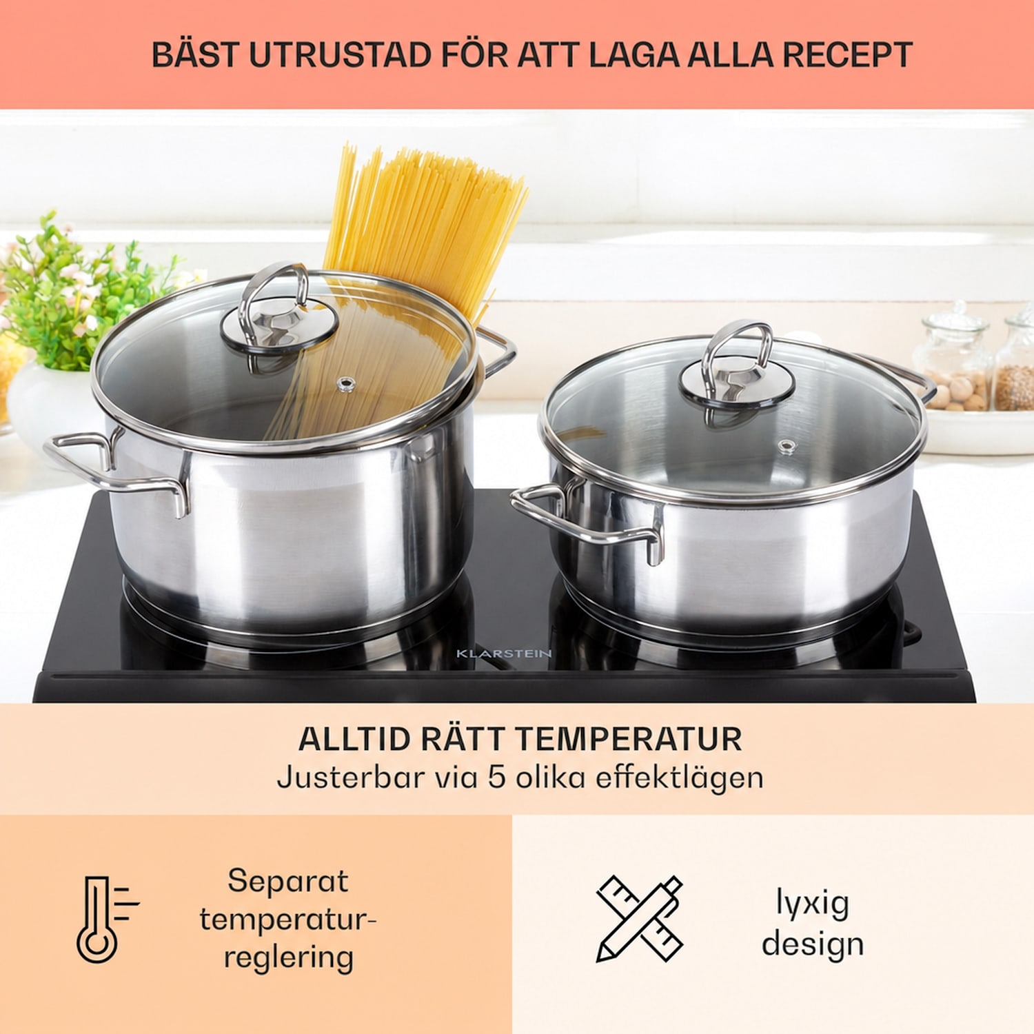 Cookbuddy Dubbel kokplatta 2400W 5 effektnivåer glaskeramik Svart