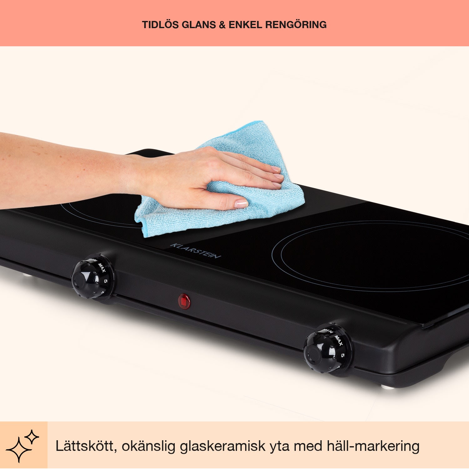 Cookbuddy Dubbel kokplatta 2400W 5 effektnivåer glaskeramik Svart