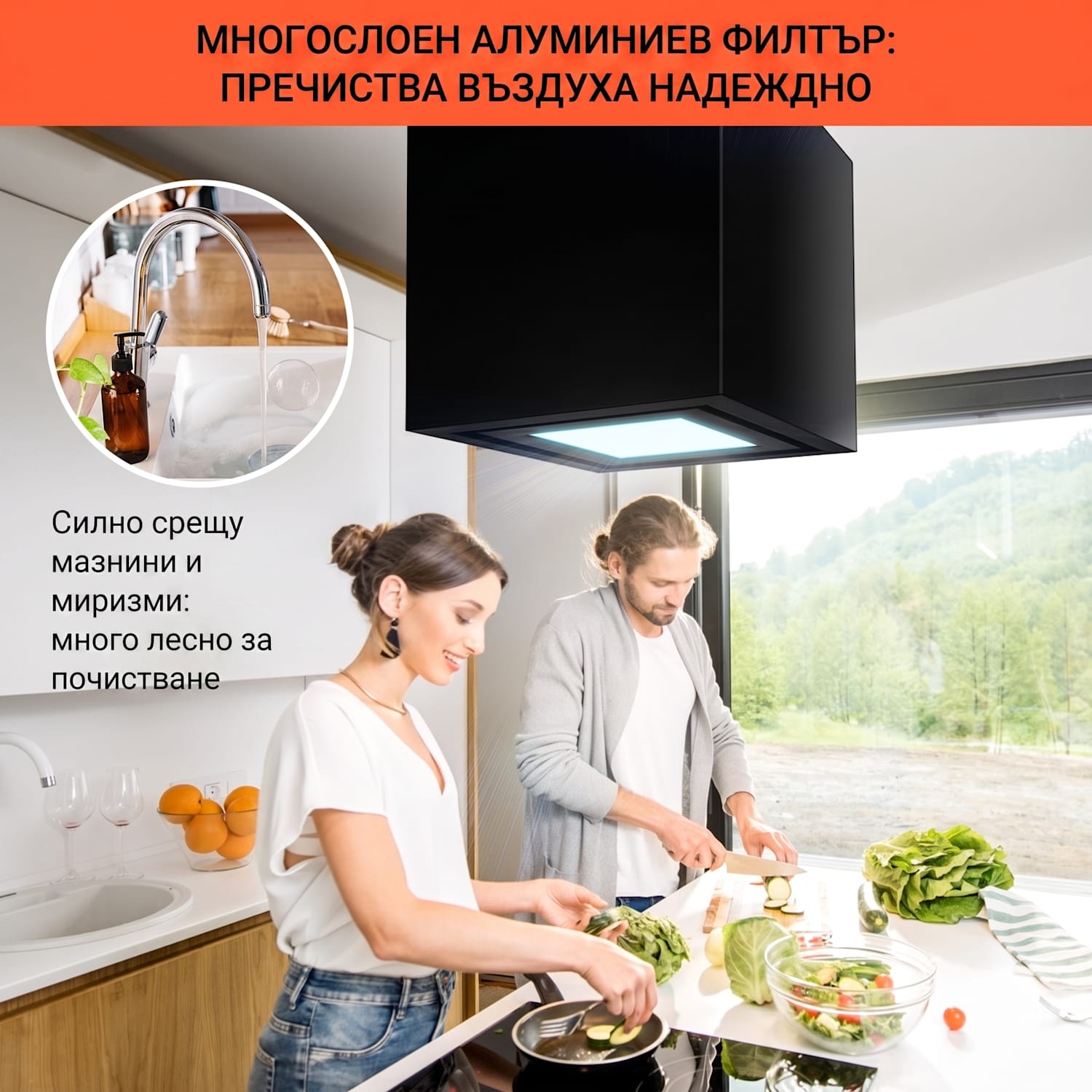 Kronleuchter Smart, островен абсорбатор, 595 m³/h, управление през апликация, LED панел Черно