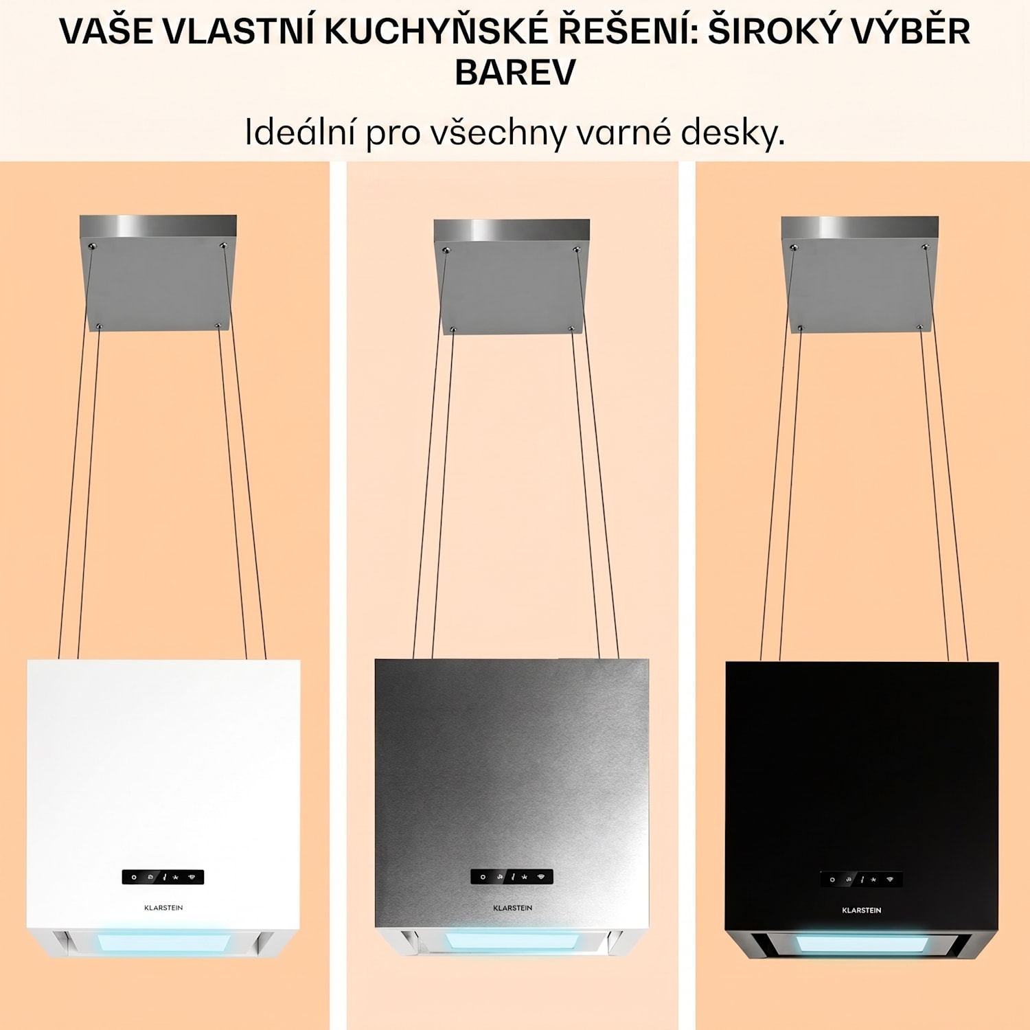 Kronleuchter Smart, digestoř, 40 cm, ostrůvková, 595 m³/h, ovládání přes aplikaci, LED panel, černá Černá